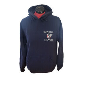Imperial movers pre owned hoodie with classic front pocket, size large
